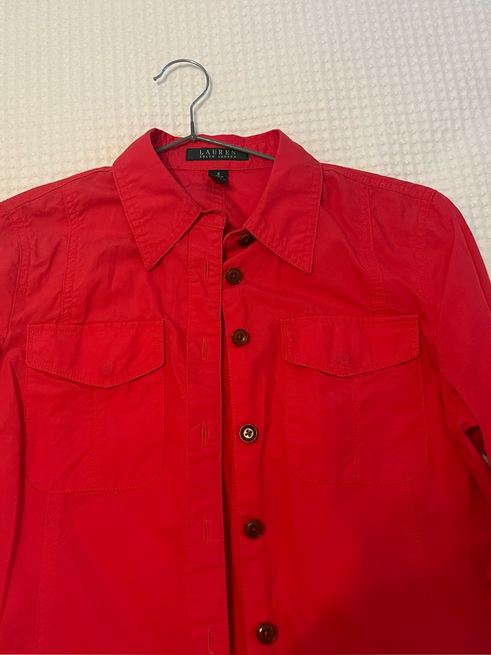 Lauren Ralph Lauren Bright Red Button-Front Shirt Jacket